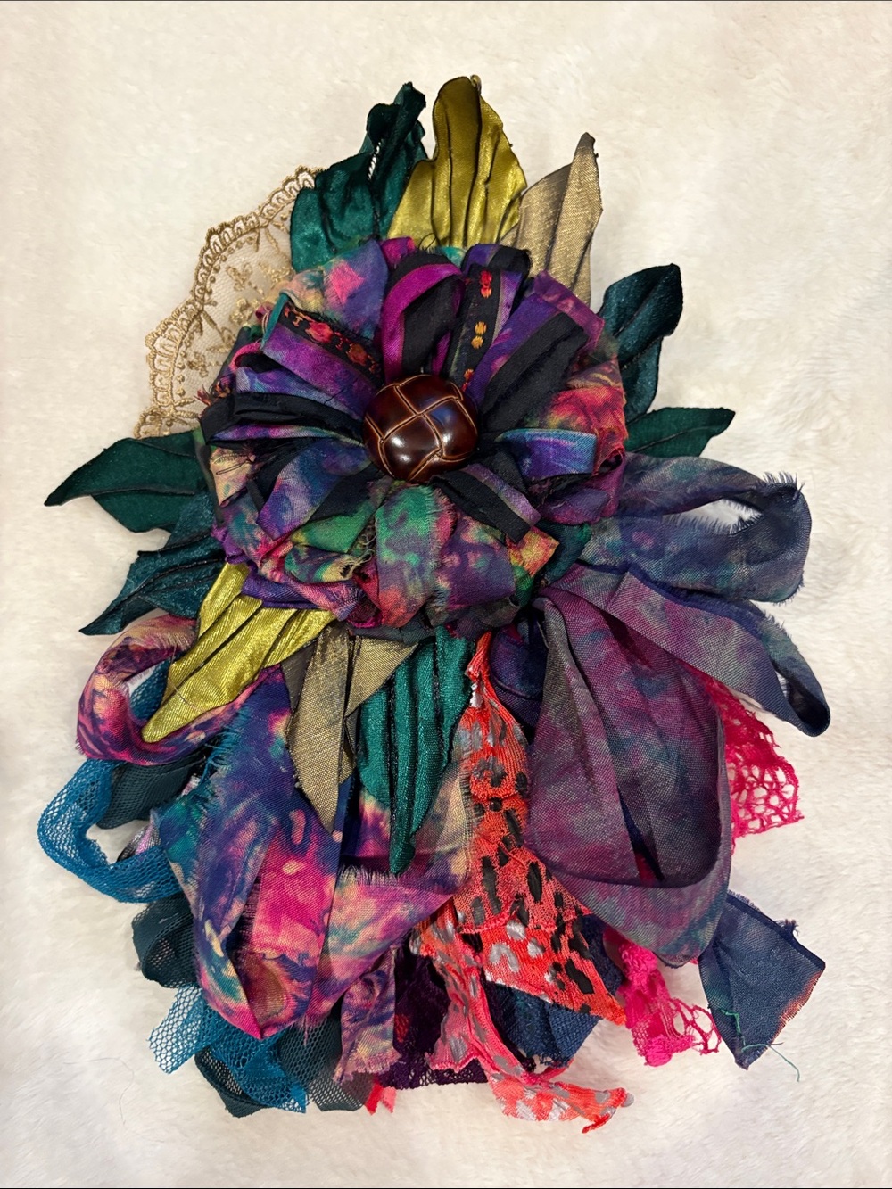 Handcrafted Multicolor Floral Fabric Brooch Pin